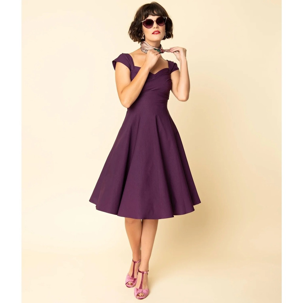 Stop Staring! Mad Style Eggplant Cap Sleeve Swing Dress S Vintage Retro Purple